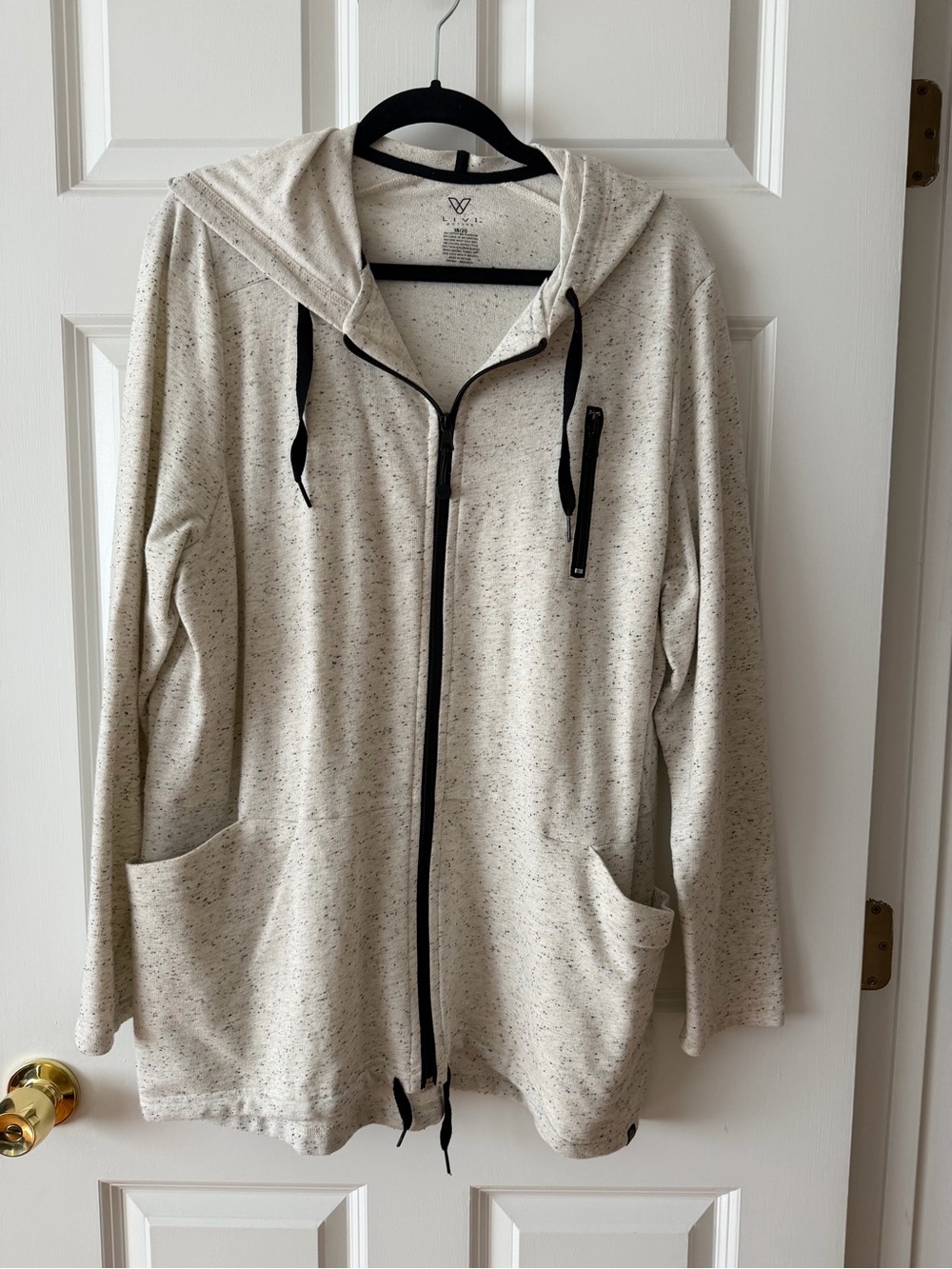 Livi Active Cream Speckled Zip Hoodie with Black Trim